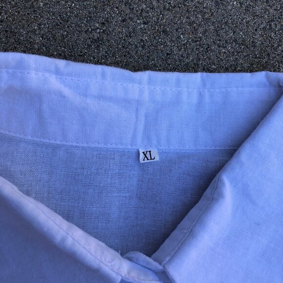 Women's Linen Blend Button Down Shirt XL Women's White Long Sleeve Collared Top - Picture 3 of 9